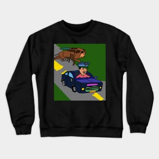 drawing locust with lions head chasing police officer Crewneck Sweatshirt